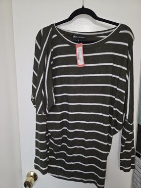 NWT Olive Green & White Striped Women’s Top Size Med